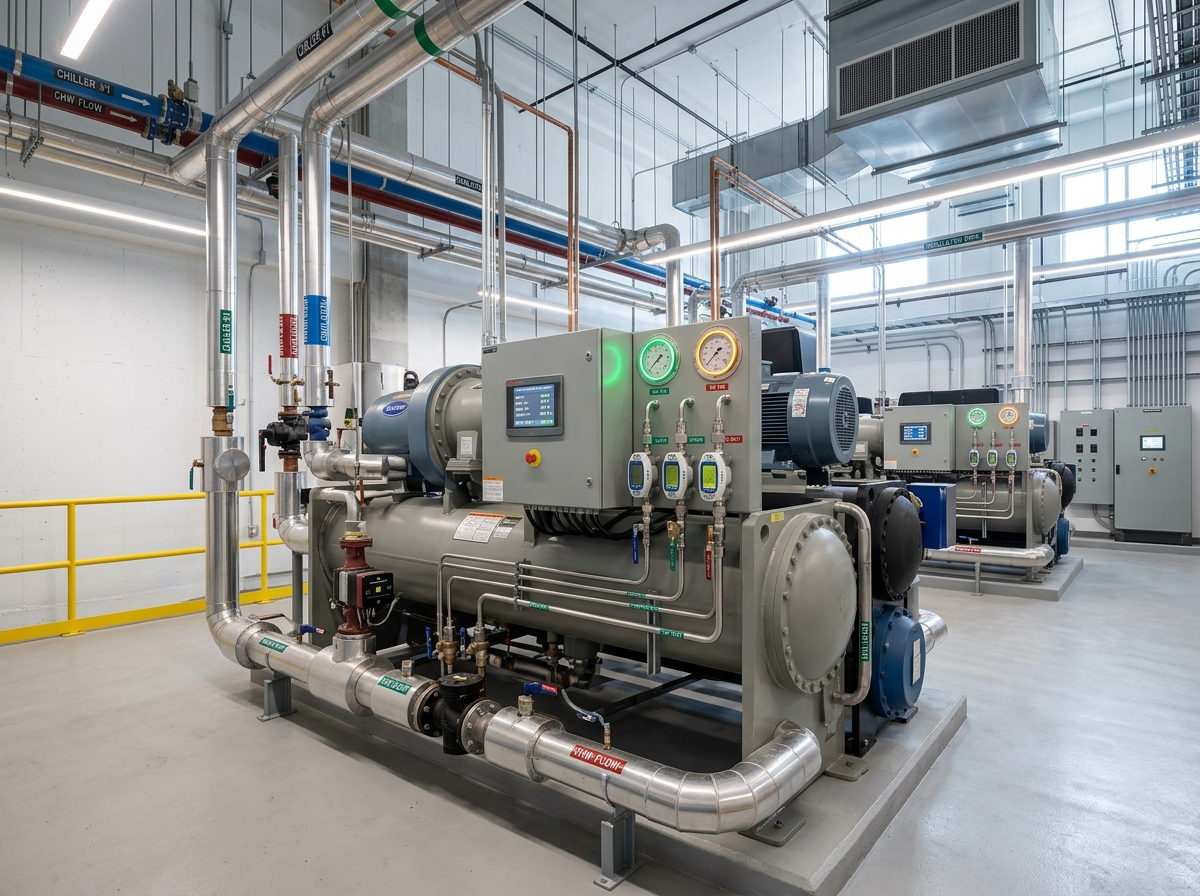 High tech modern industrial HVAC chiller system
